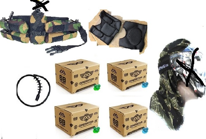 44 x Cajas de Bolas Cal. 68; 2000 unidades (Color Verde y Color azul)+ Battle Pack 4+1 + Bandana Camo +Rodilleras +Baqueta Limpieza - *Envío Gratis 2/3 Días.